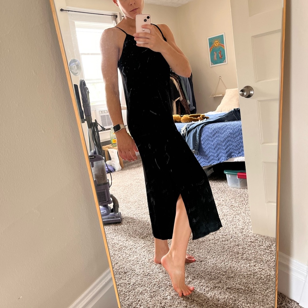 Black satin slip dress